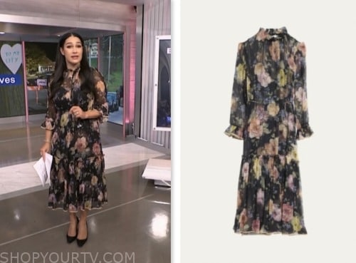 morgan radford, nbc news daily, black floral midi dress