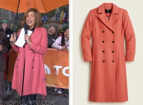 hoda kotb, the today show, coral pink double breasted coat