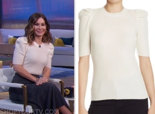 good morning america, ivory knit puff sleeve top, rebecca jarvis