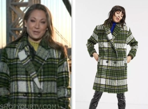 ginger zee, good morning america, plaid coat