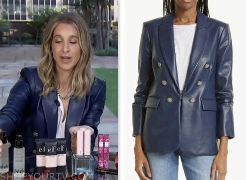 access hollywood, blue leather double breasted blazer, andrea lavinthal