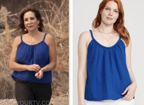 faith martin, the golden bachelor, blue braided strap tank top