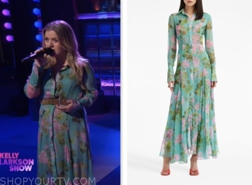 The Kelly Clarkson Show: April 2023 Kelly Clarkson's Olive Green Floral ...