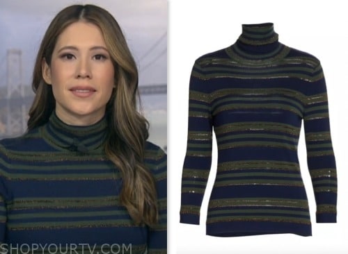 Deirdre Bosa, nbc news daily, green and blue striped turtleneck top