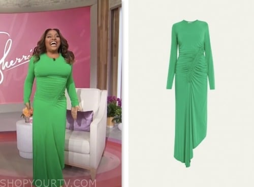 sherri shepherd, sherri, green ruched front dress