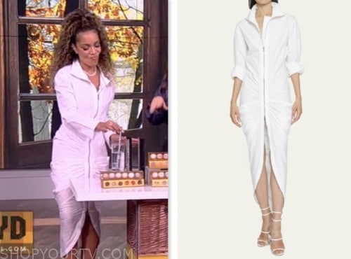 the view, sunny hostin, white zip-front dress