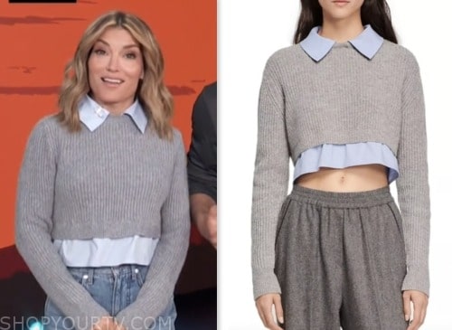 access daily, kit hoover, grey layered cropped sweater
