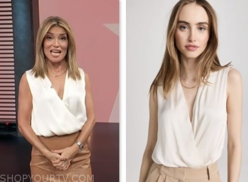 kit hoover, beige sleeveless wrap top, access hollywood
