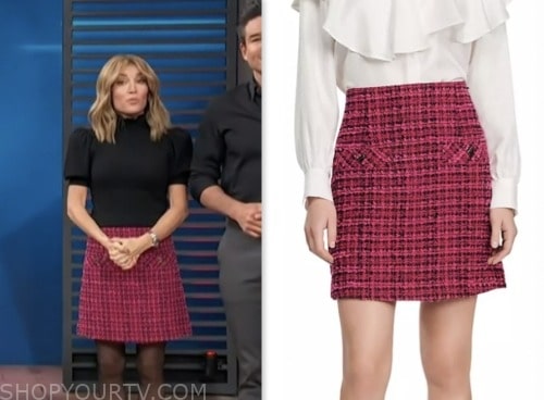 access hollywood, pink tweed mini skirt, kit hoover