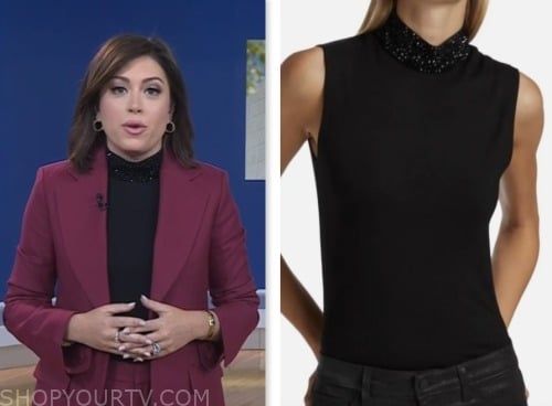the today show, chloe melas, black embellished mock neck top