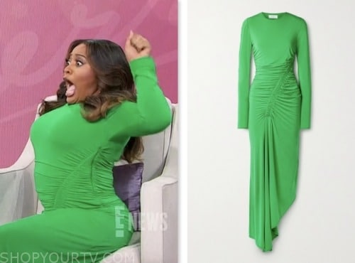 sherri shepherd, E! news, green ruched dress