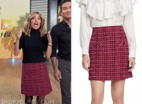 kit hoover, access daily, pink tweed mini skirt