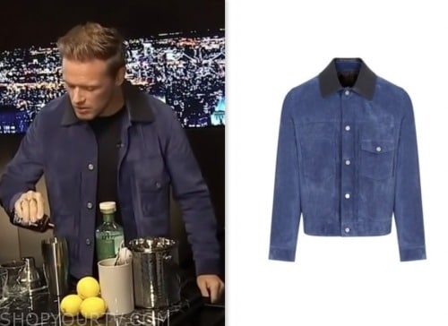 Access Hollywood: November 2023 Sam Heughan's Blue Suede Leather Collar ...