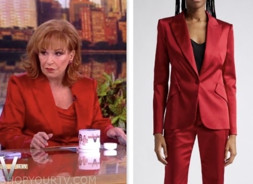 joy behar, the view, red satin blazer