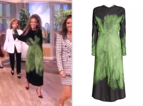 sunny hostin, the view, green and black dye midi dress