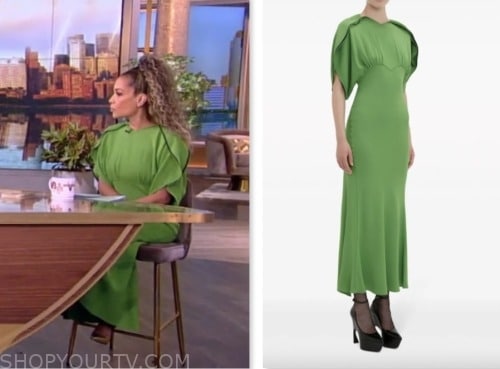 the view, sunny hostin, green drape sleeve midi dress