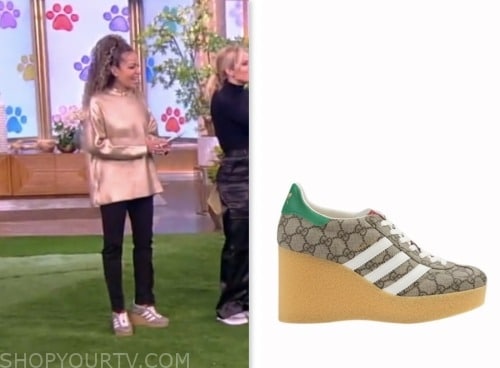 sunny hostin, the view, logo wedge sneakers