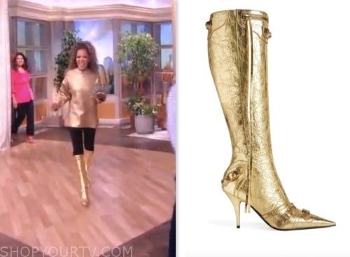 the view, sunny hostin, gold metallic boots