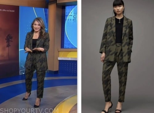 ginger zee, good morning america, green houndstooth blazer and pant suit