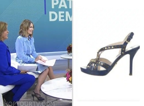 the today show, savannah guthrie, blue studded sandals heels