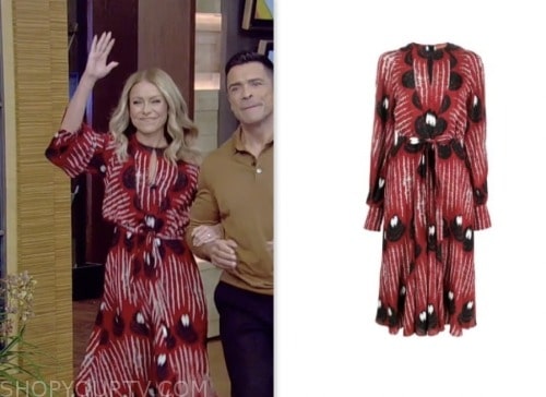 live with kelly and mark, red printed midi dress, kelly ripa