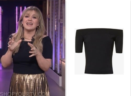 kelly clarkson show, kelly clarkson, black off-the-shoulder top
