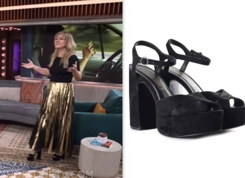 the kelly clarkson show, kelly clarkson, black suede platform sandals heels