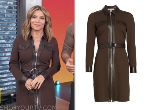 access daily, brown leather trim zip-front dress, kit hoover