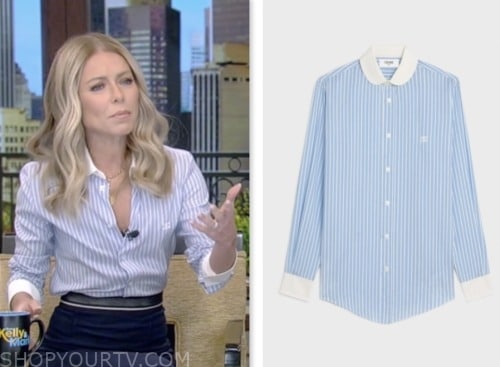 kelly ripa, live with kelly and mark, blue striped shirt