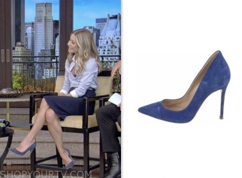 live with kelly and mark, kelly ripa, blue suede pumps heels