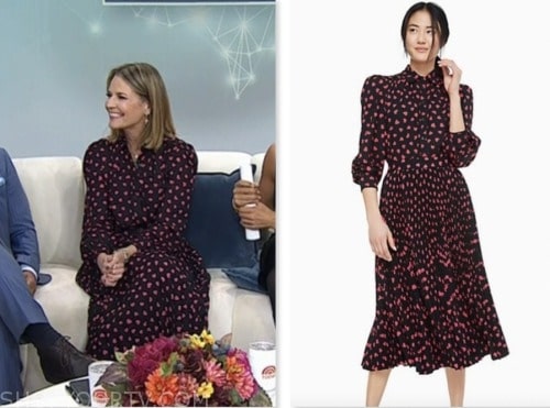 the today show, savannah guthrie, black heart print shirt and skirt