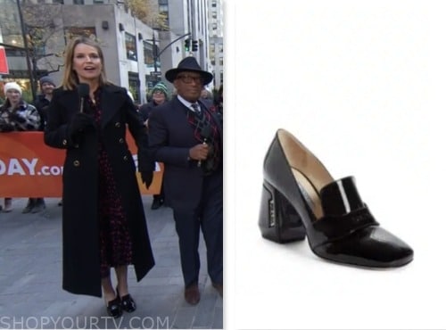 the today show, savannah guthrie, black loafer heels