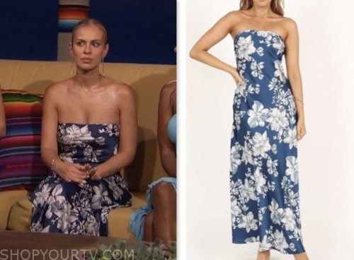 jess girod, blue floral strapless maxi dress, bachelor in paradise
