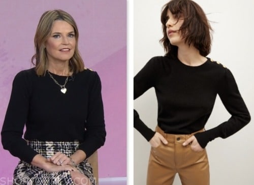 the today show, savannah guthrie, black button shoulder sweater