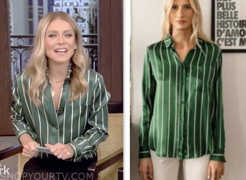 live with kelly and mark, kelly ripa, green striped satin shirt