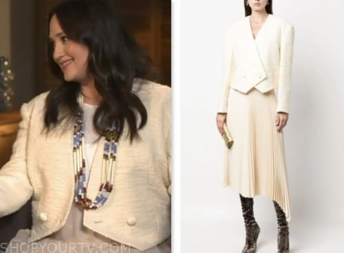 Lily Gladstone, access hollywood, ivory tweed blazer