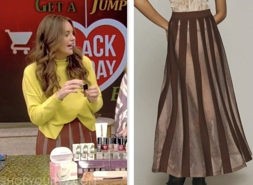 live with kelly and mark, monica mangin, brown sheer pleated skirt