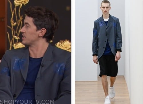 Tom Blyth, grey and blue floral shirt jacket, the kelly clarkson show