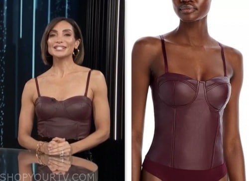 E! news, burgundy bustier leather top, courtney lopez