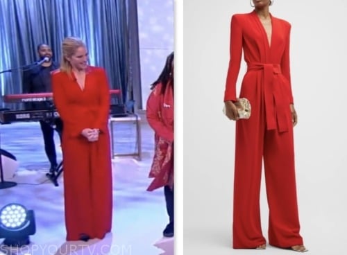 sara haines, the view, red tie waist jumpsuit