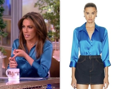 the view, alyssa farah griffin, blue satin button down blouse