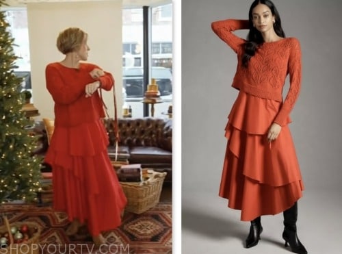 erin napier, the today show, hoda and jenna, red sweater and tiered skirt dress