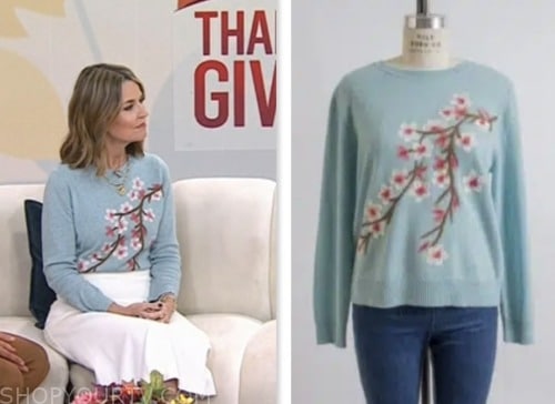 the today show, savannah guthrie, blue cherry blossom floral sweater