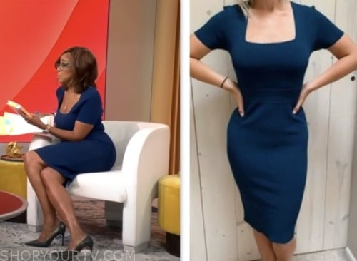 gayle king, blue square neck dress, cbs mornings