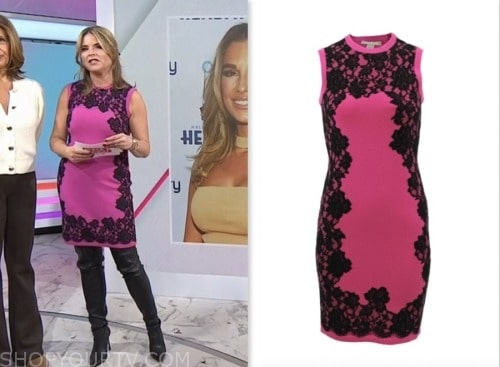 the today show, jenna bush hager, hoda and jenna, pink and black lace knit dress