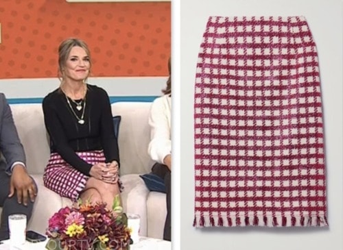 savannah guthrie, pink check tweed skirt, the today show