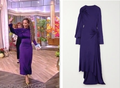 sunny hostin, the view, purple long sleeve circle cutout dress