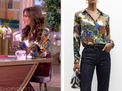 alyssa farah griffin, the view, butterfly chain print silk shirt