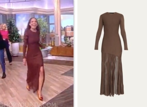 sunny hostin, the view, brown ribbed knit fringe dress
