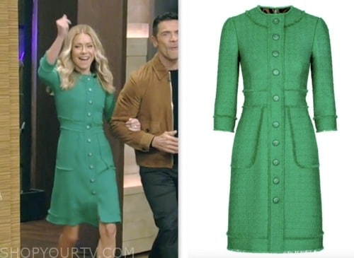 kelly ripa, live with kelly and mark, green tweed dress